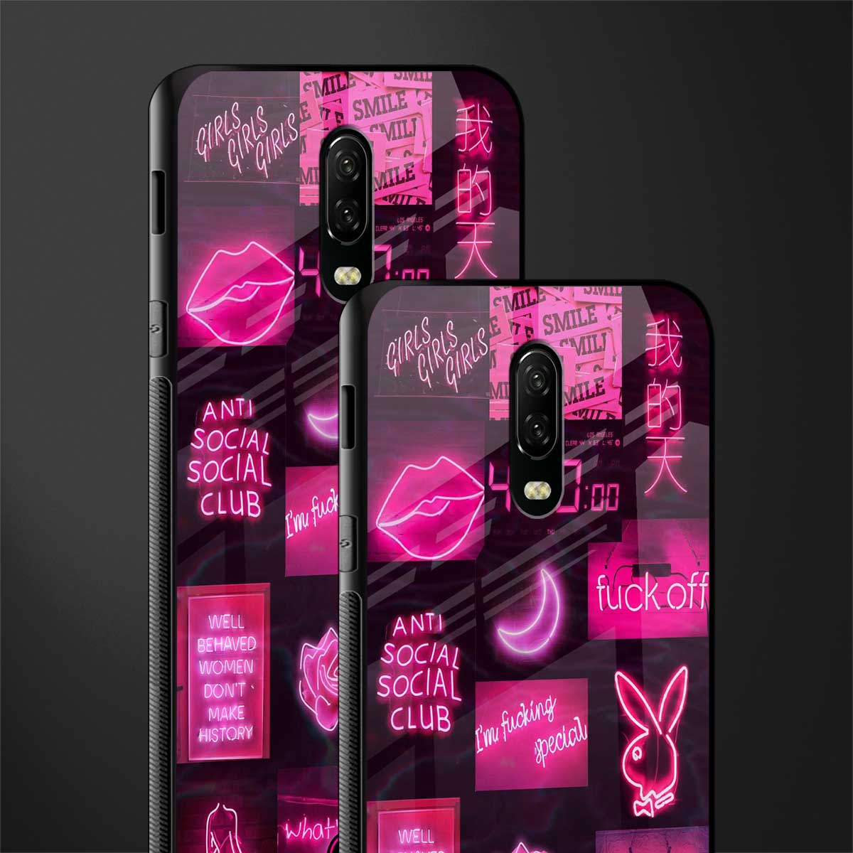 black pink aesthetic collage glass case for oneplus 6t image-2