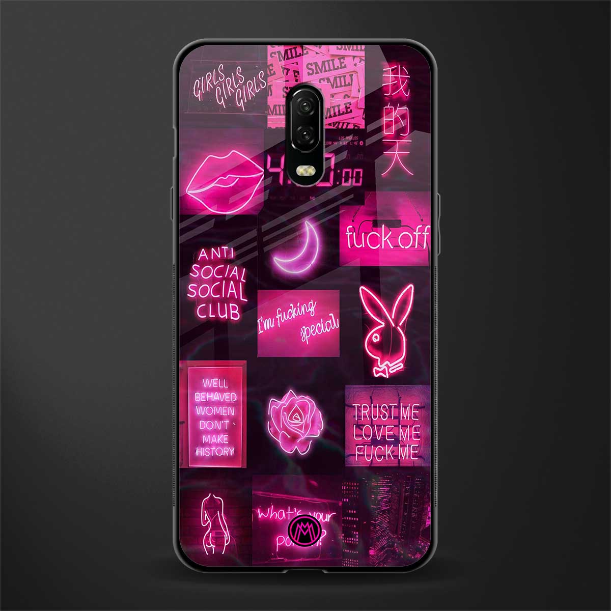 black pink aesthetic collage glass case for oneplus 6t image