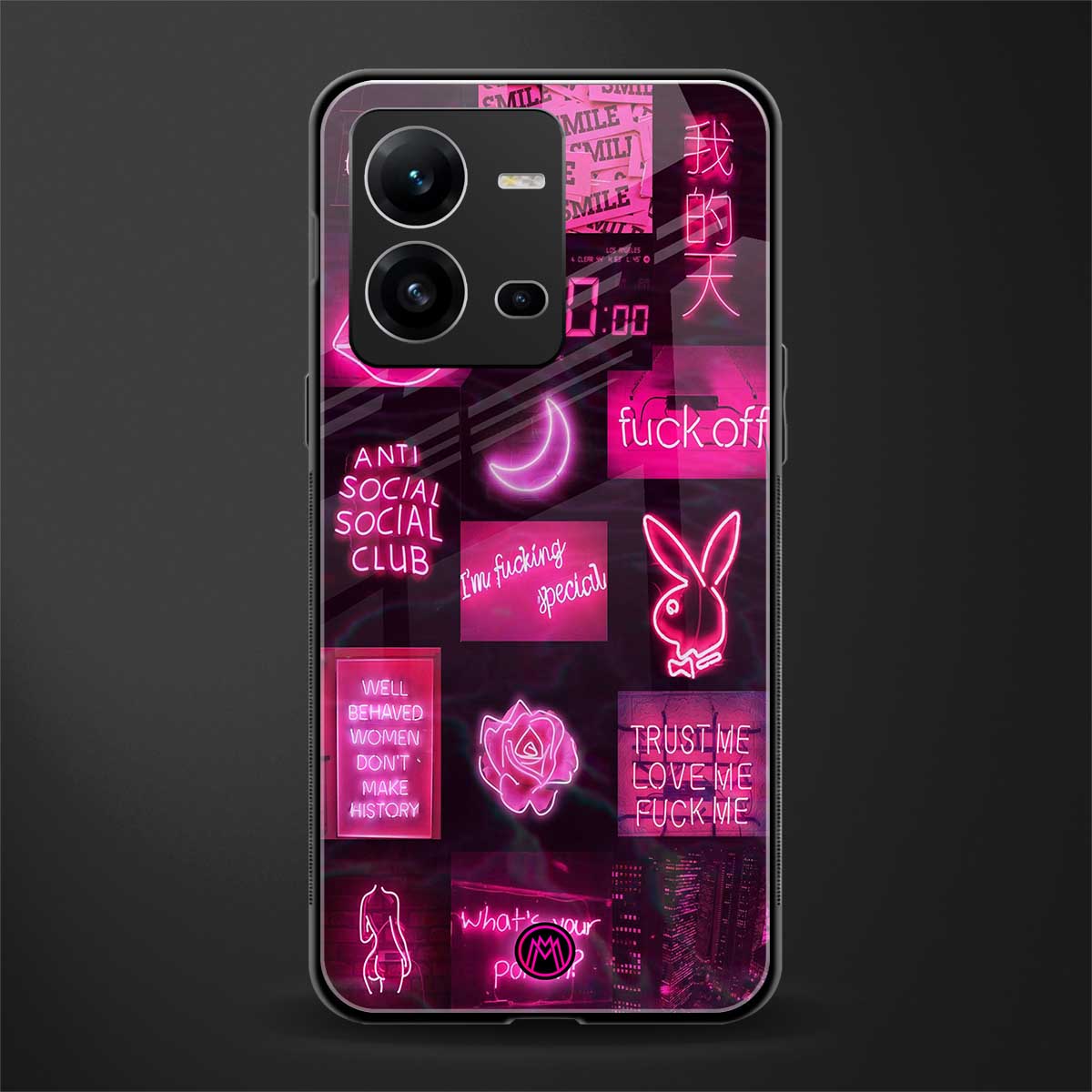 black pink aesthetic collage back phone cover | glass case for vivo v25-5g