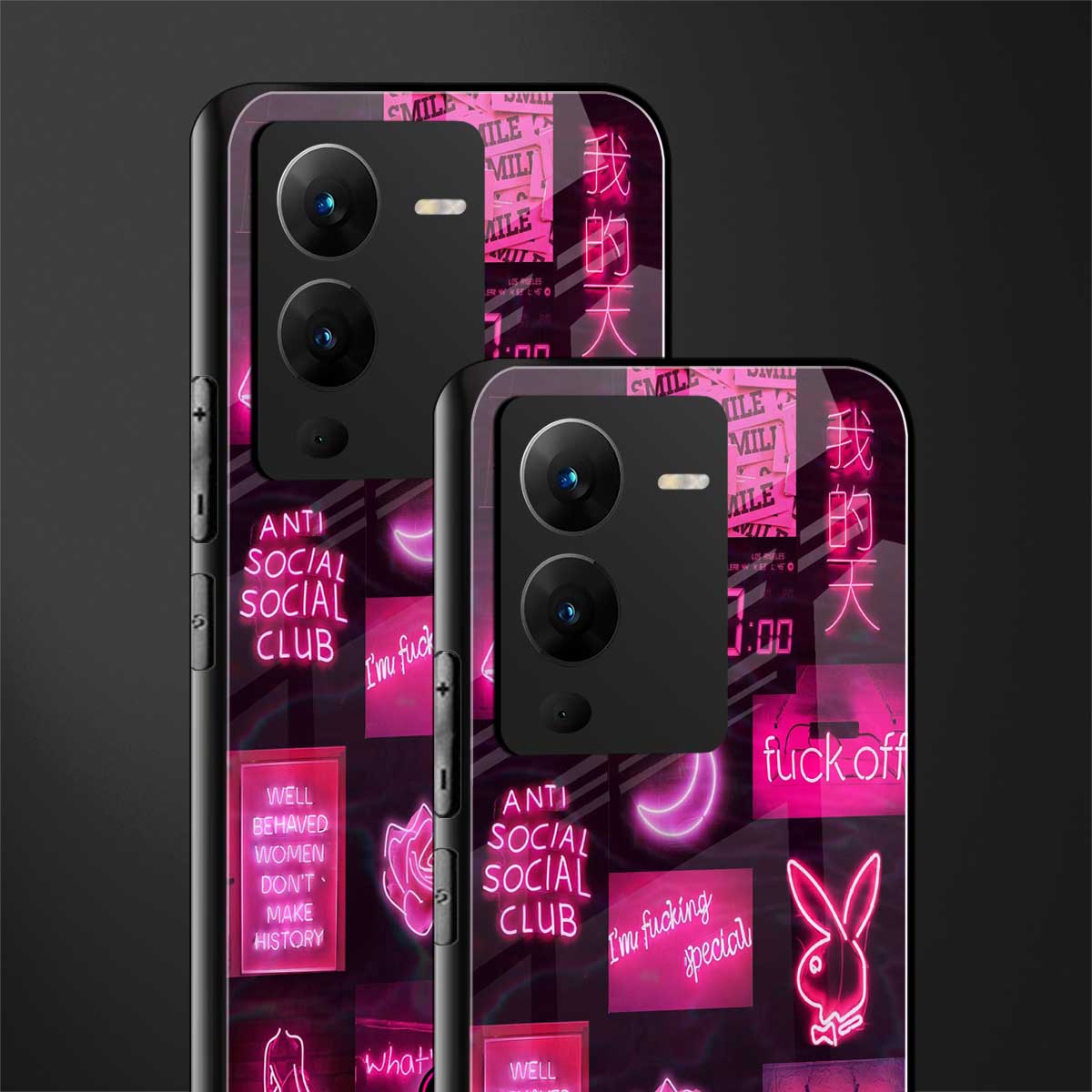 black pink aesthetic collage back phone cover | glass case for vivo v25 pro 5g