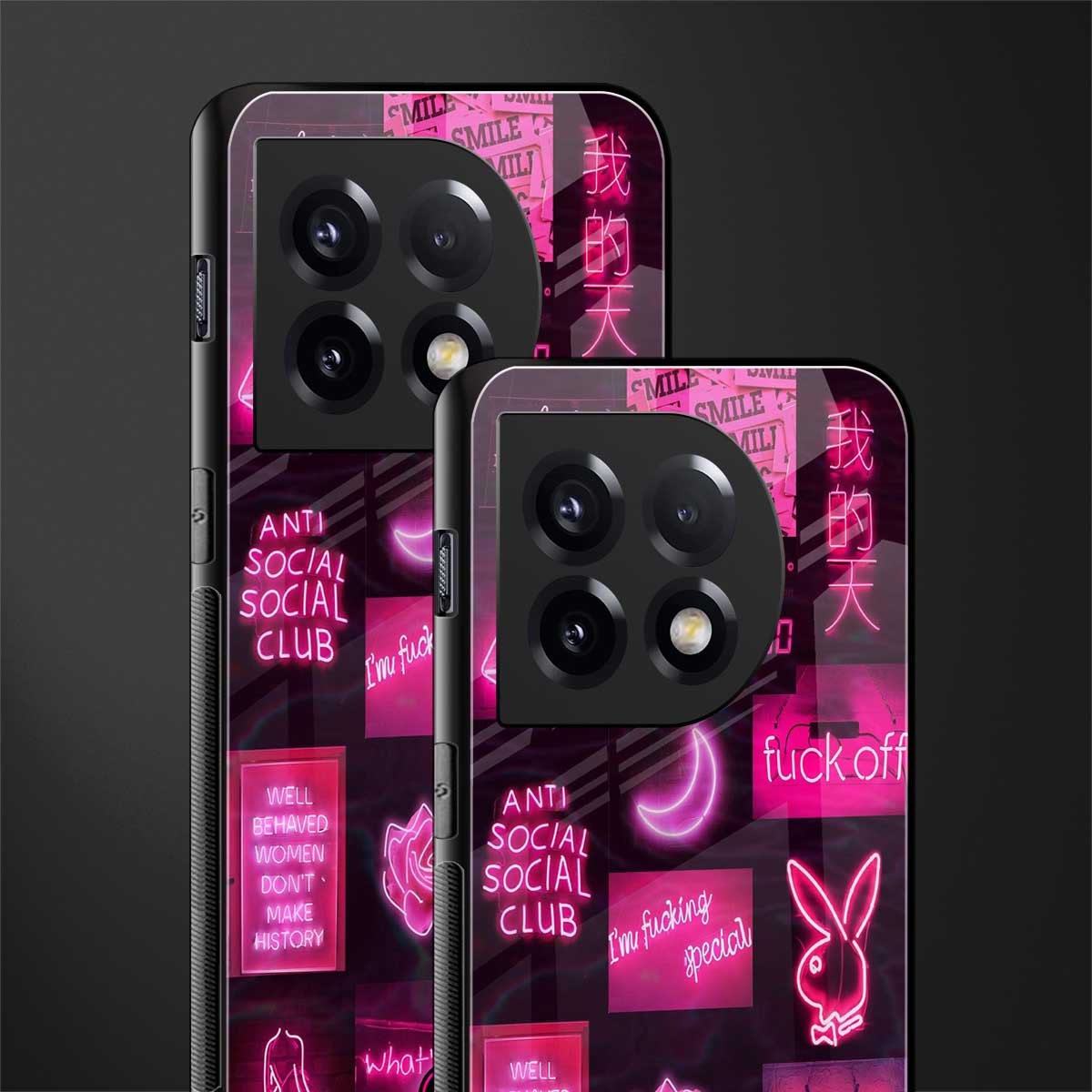 black pink aesthetic collage back phone cover | glass case for oneplus 11