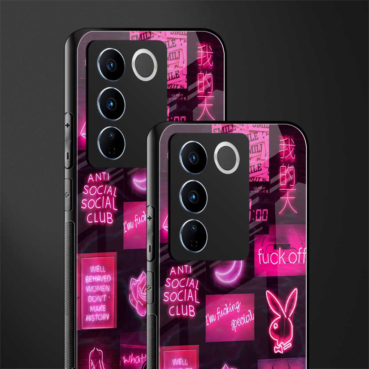 black pink aesthetic collage back phone cover | glass case for vivo v27 pro 5g