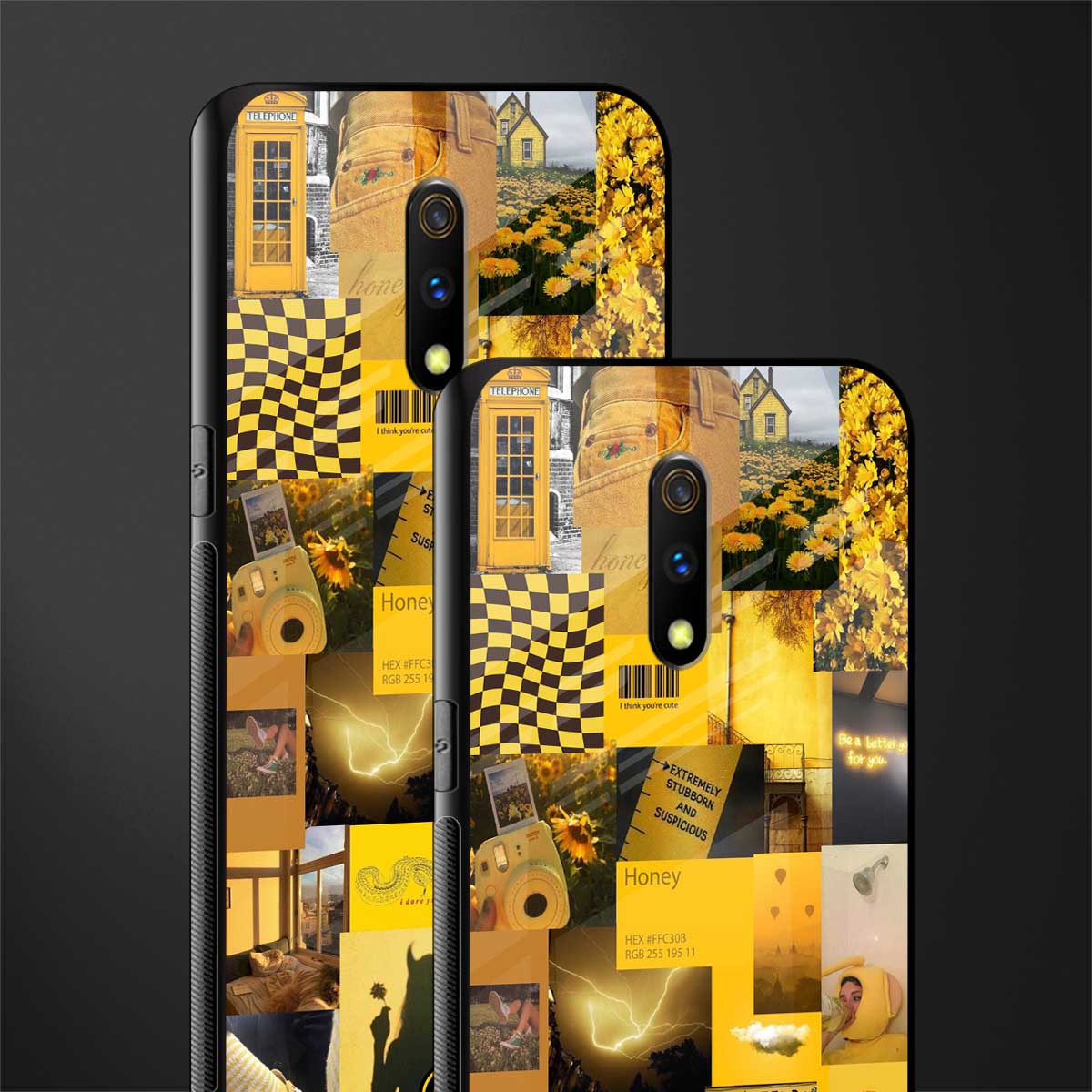 black yellow aesthetic collage glass case for oppo k3 image-2