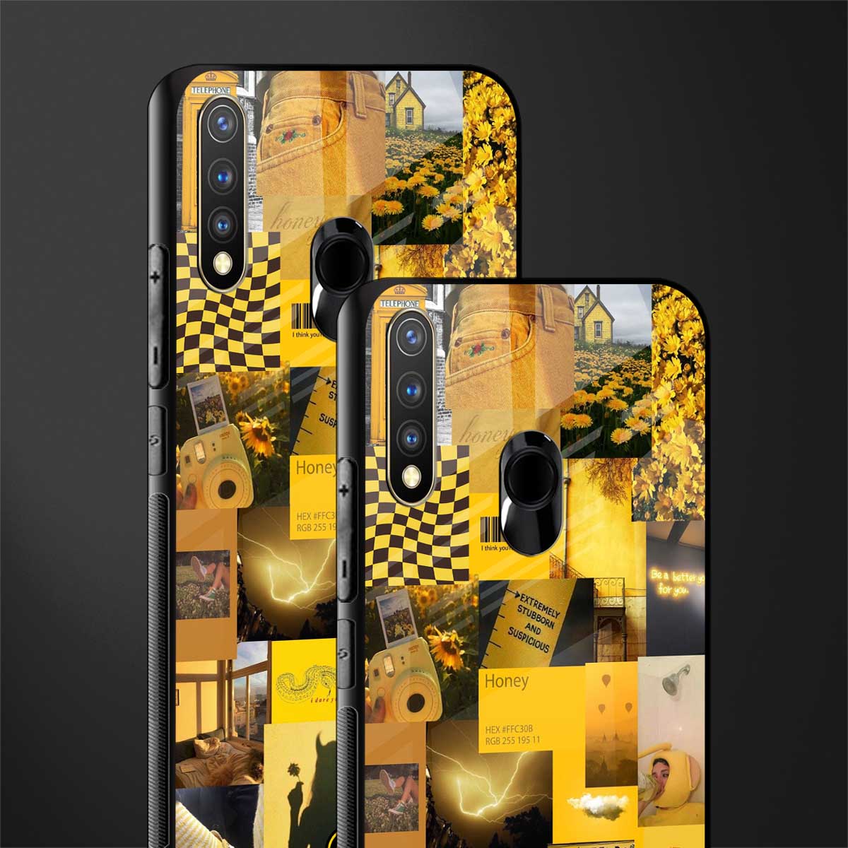 black yellow aesthetic collage glass case for vivo u20 image-2