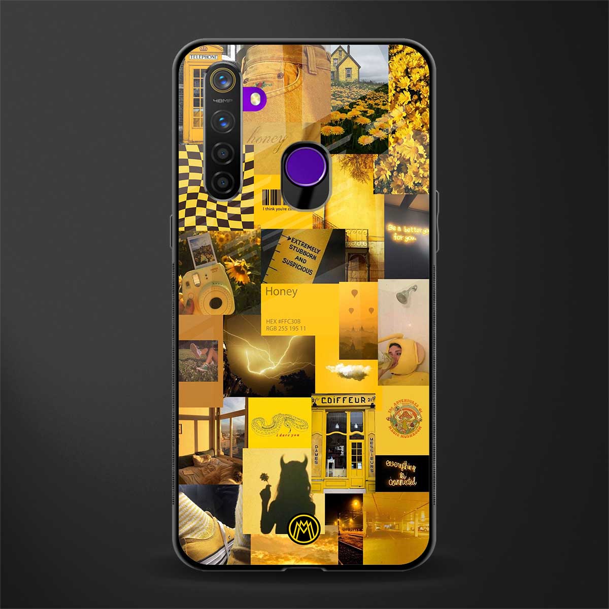 black yellow aesthetic collage glass case for realme 5s image