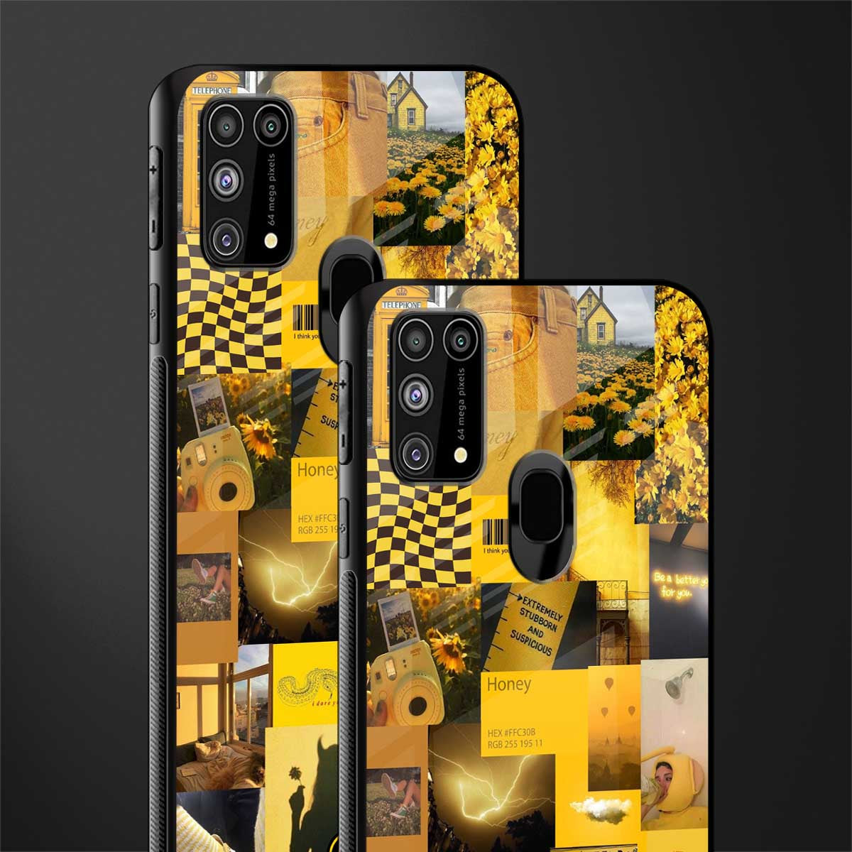 black yellow aesthetic collage glass case for samsung galaxy f41 image-2
