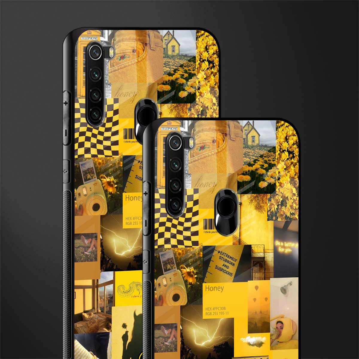 black yellow aesthetic collage glass case for redmi note 8 image-2