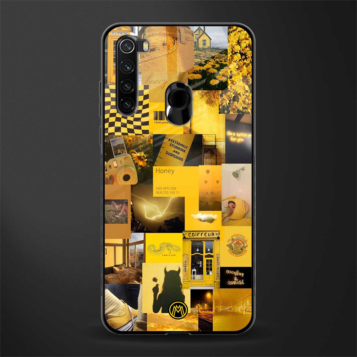 black yellow aesthetic collage glass case for redmi note 8 image