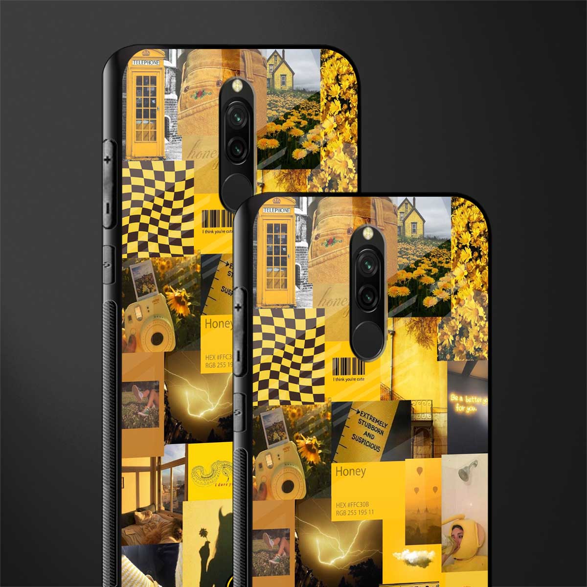 black yellow aesthetic collage glass case for redmi 8 image-2