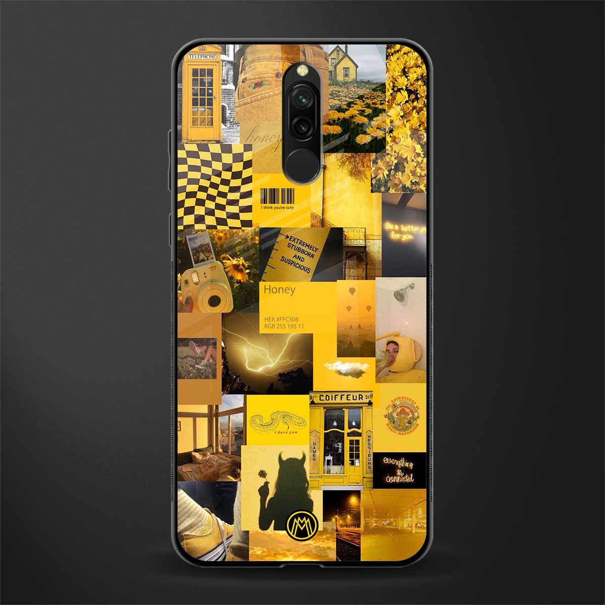 black yellow aesthetic collage glass case for redmi 8 image