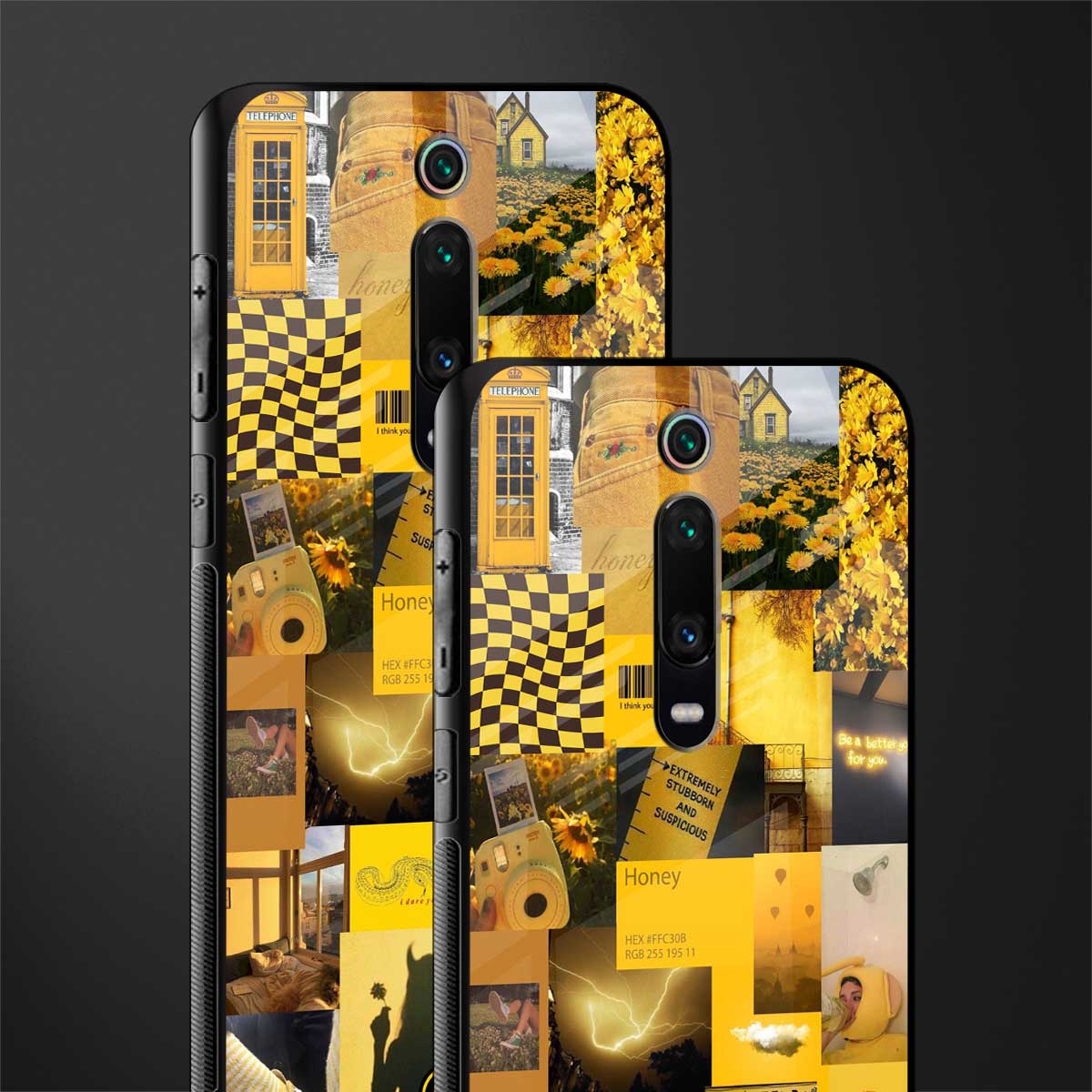 black yellow aesthetic collage glass case for redmi k20 image-2