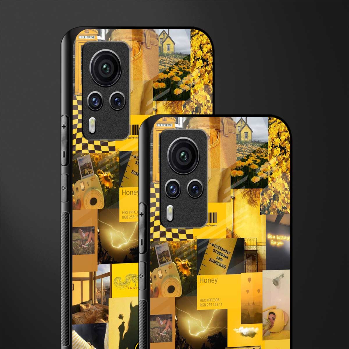 black yellow aesthetic collage glass case for vivo x60 pro image-2