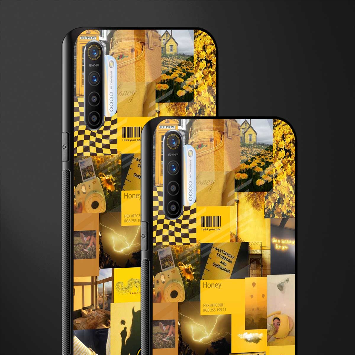 black yellow aesthetic collage glass case for realme x2 image-2