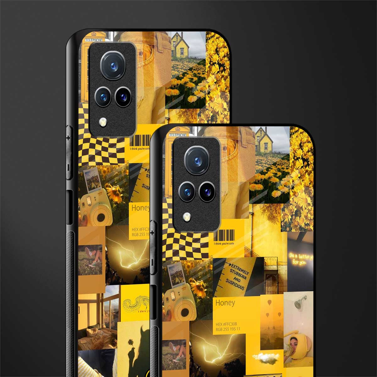 black yellow aesthetic collage glass case for vivo v21 5g image-2