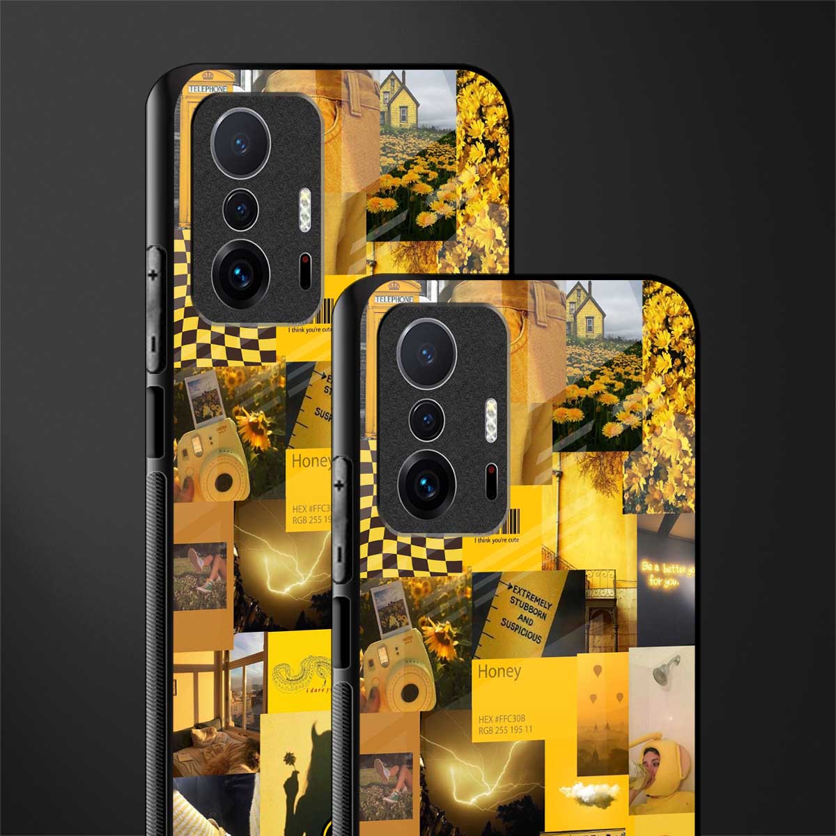 black yellow aesthetic collage glass case for mi 11t pro 5g image-2
