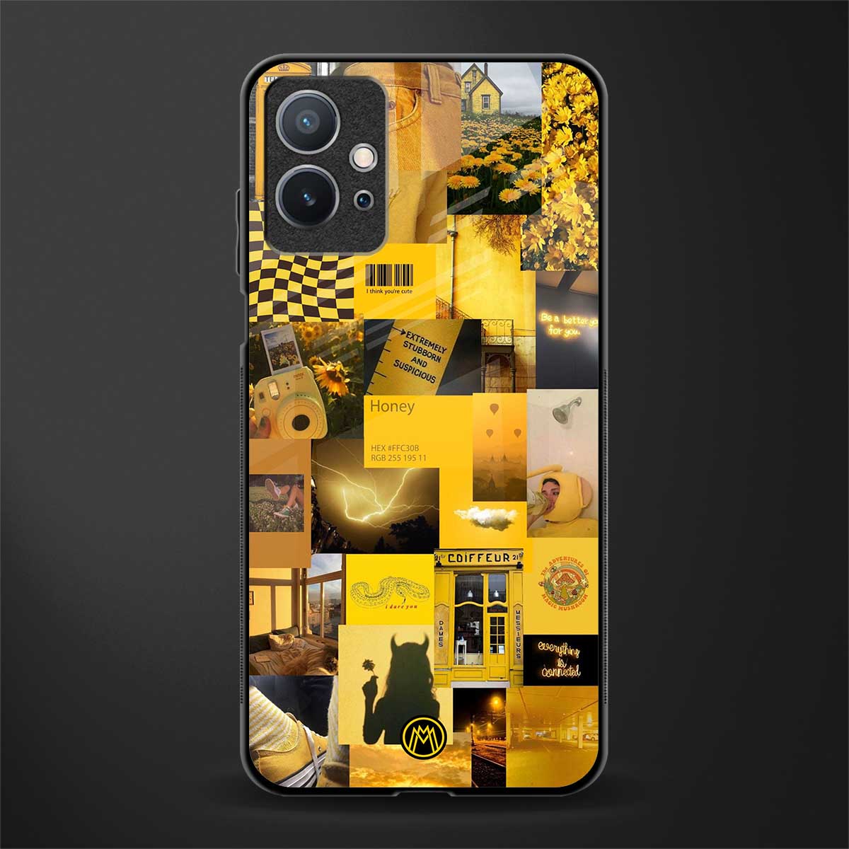 black yellow aesthetic collage glass case for vivo y75 5g image