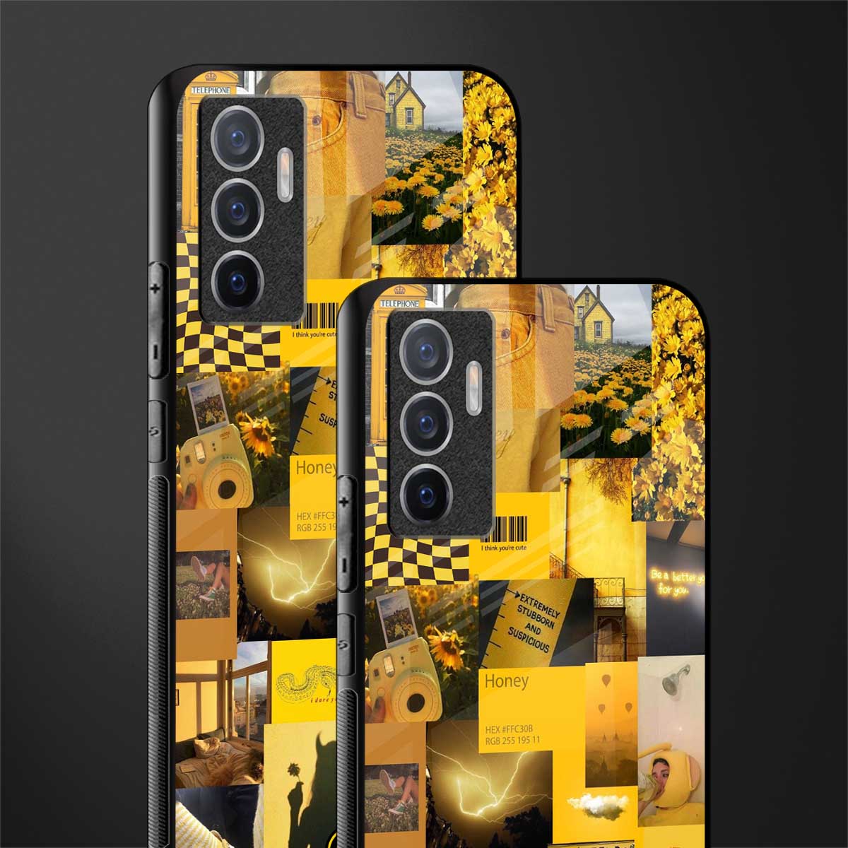 black yellow aesthetic collage glass case for vivo v23e image-2