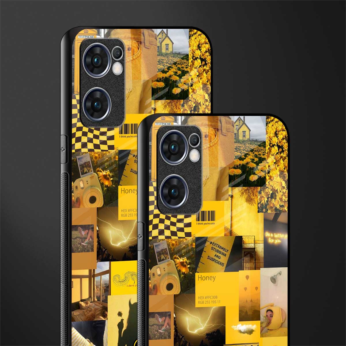 black yellow aesthetic collage glass case for oppo reno7 5g image-2