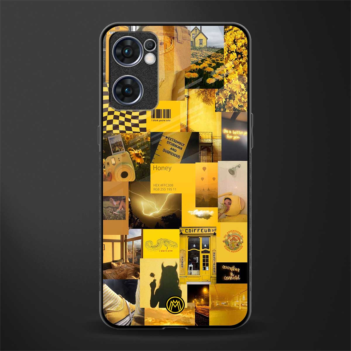 black yellow aesthetic collage glass case for oppo reno7 5g image
