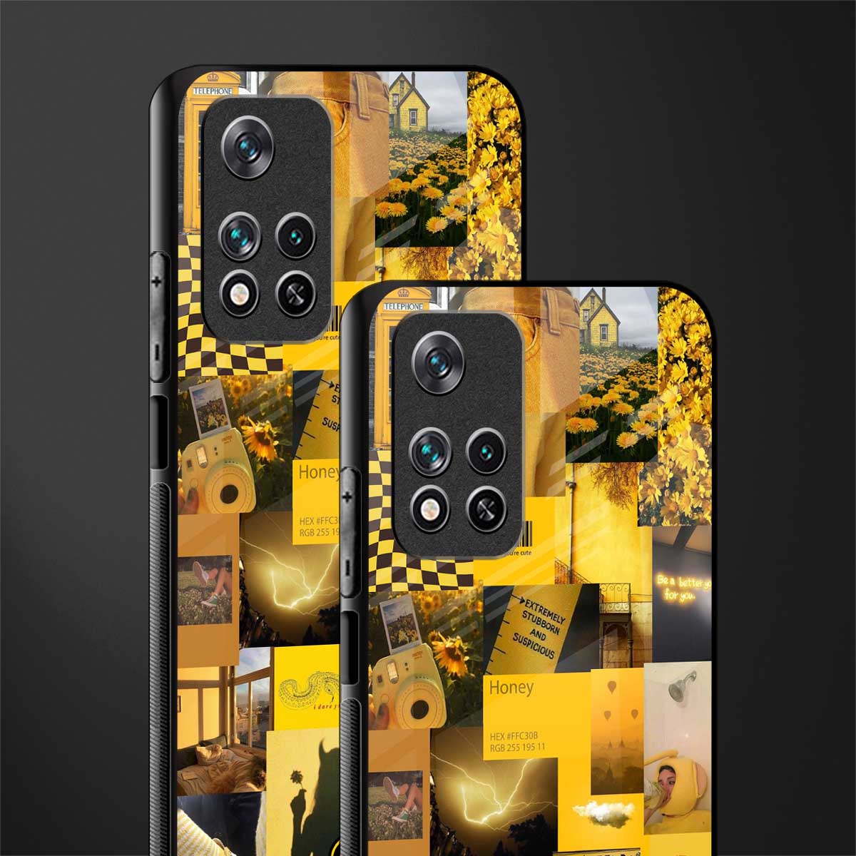 black yellow aesthetic collage glass case for poco m4 pro 5g image-2