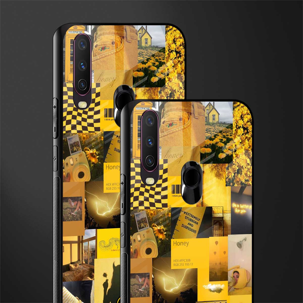 black yellow aesthetic collage glass case for vivo y15 image-2