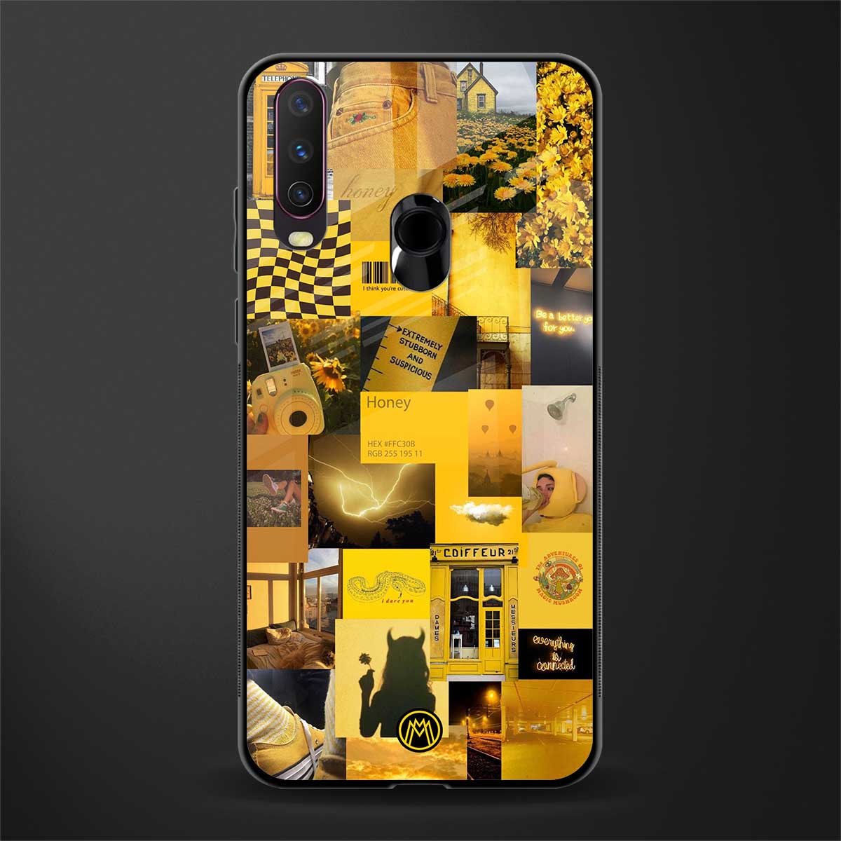 black yellow aesthetic collage glass case for vivo y15 image