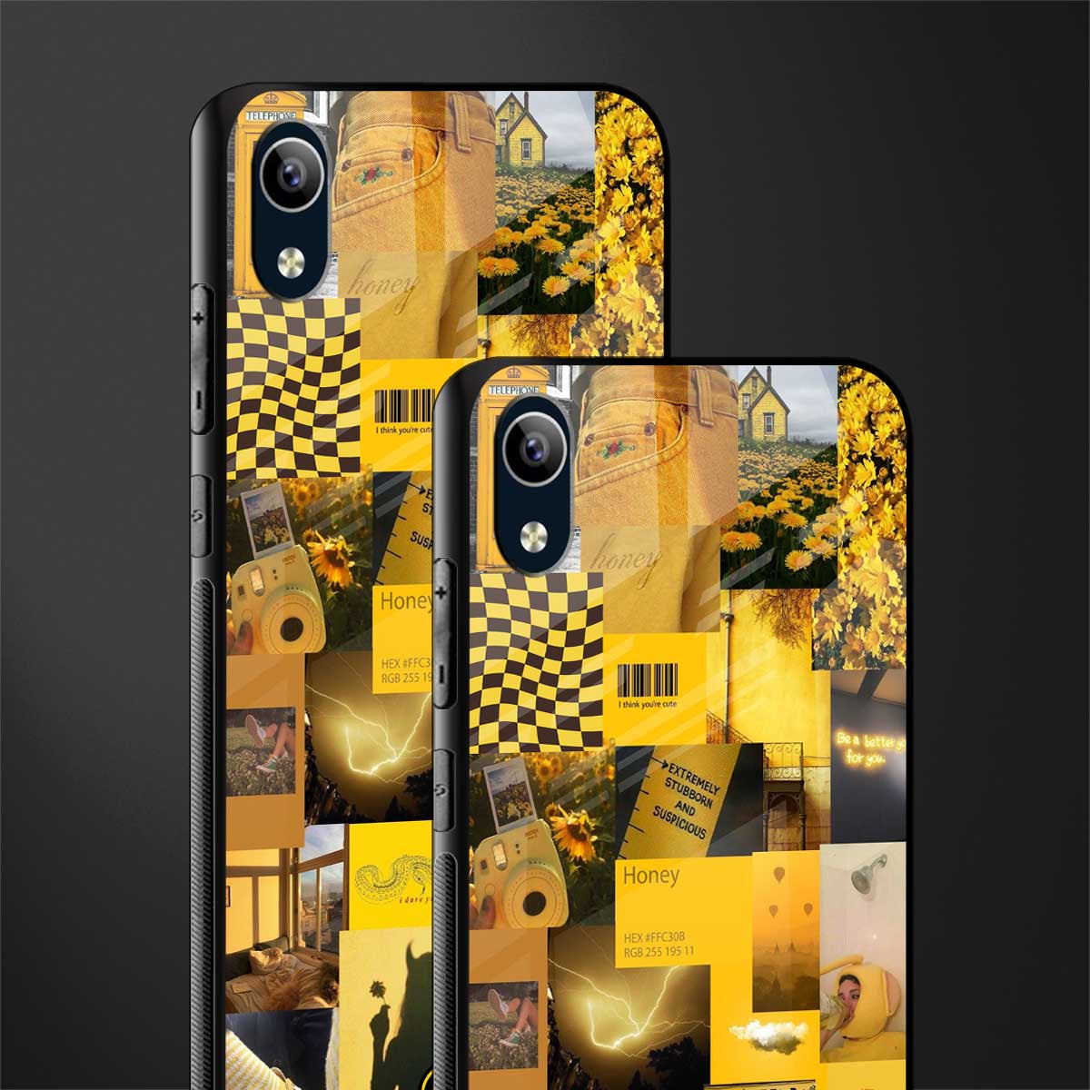black yellow aesthetic collage glass case for vivo y1s without fingerprint image-2