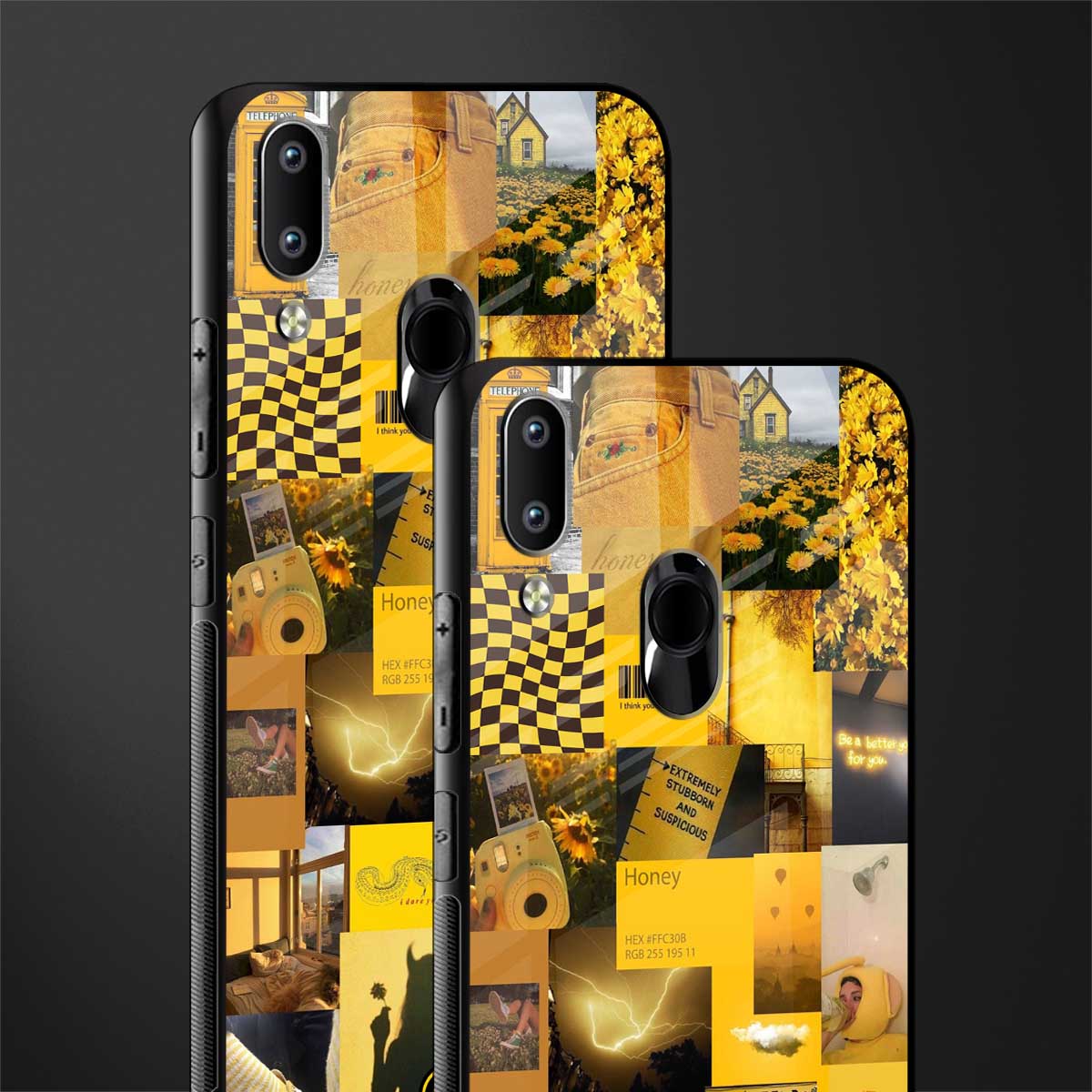 black yellow aesthetic collage glass case for vivo y91 image-2