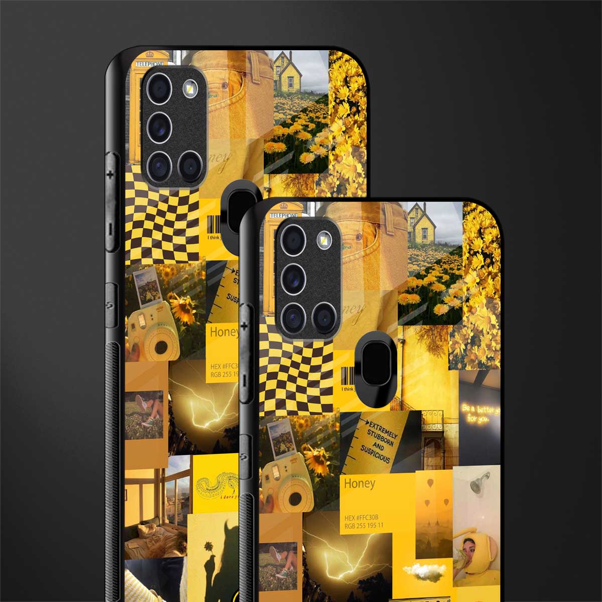 black yellow aesthetic collage glass case for samsung galaxy a21s image-2