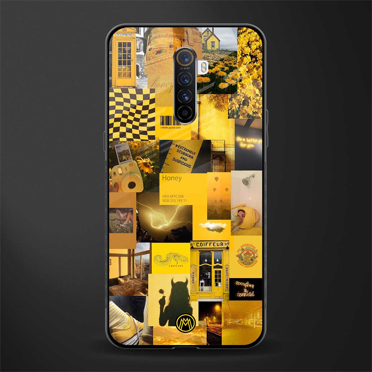 black yellow aesthetic collage glass case for realme x2 pro image