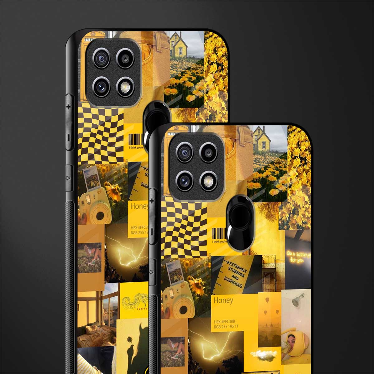 black yellow aesthetic collage glass case for oppo a15s image-2