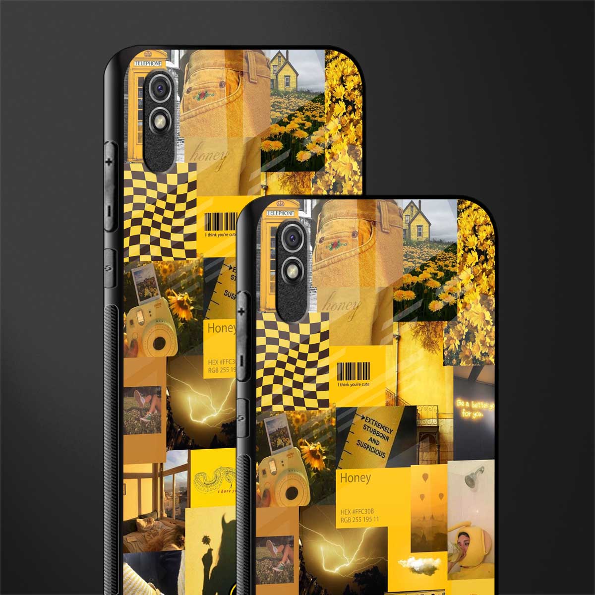 black yellow aesthetic collage glass case for redmi 9a image-2