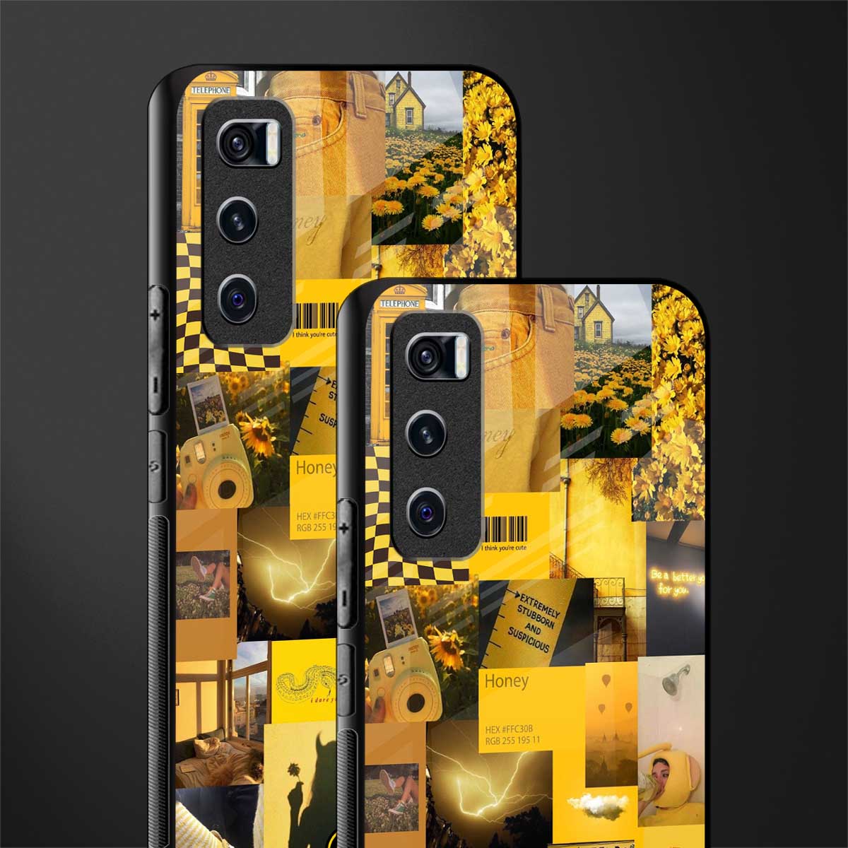 black yellow aesthetic collage glass case for vivo v20 se image-2
