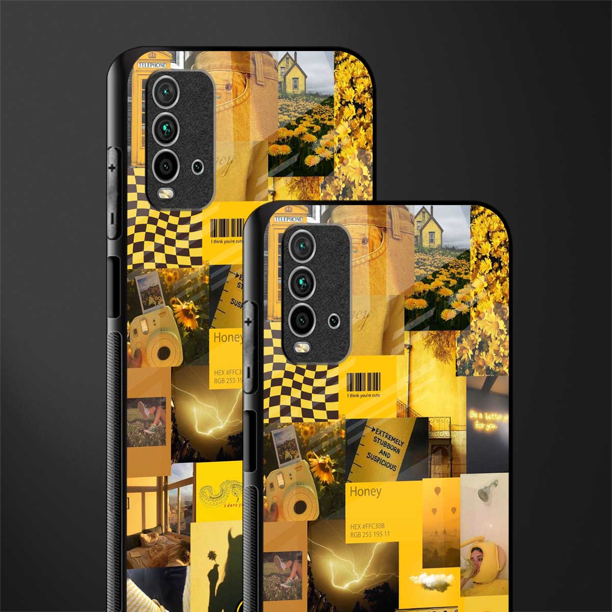 black yellow aesthetic collage glass case for redmi 9 power image-2