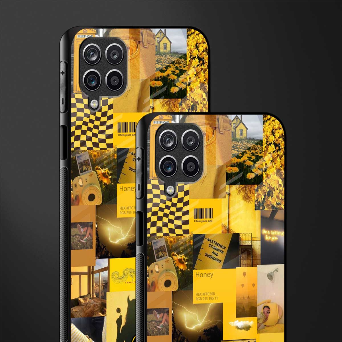 black yellow aesthetic collage glass case for samsung galaxy f12 image-2