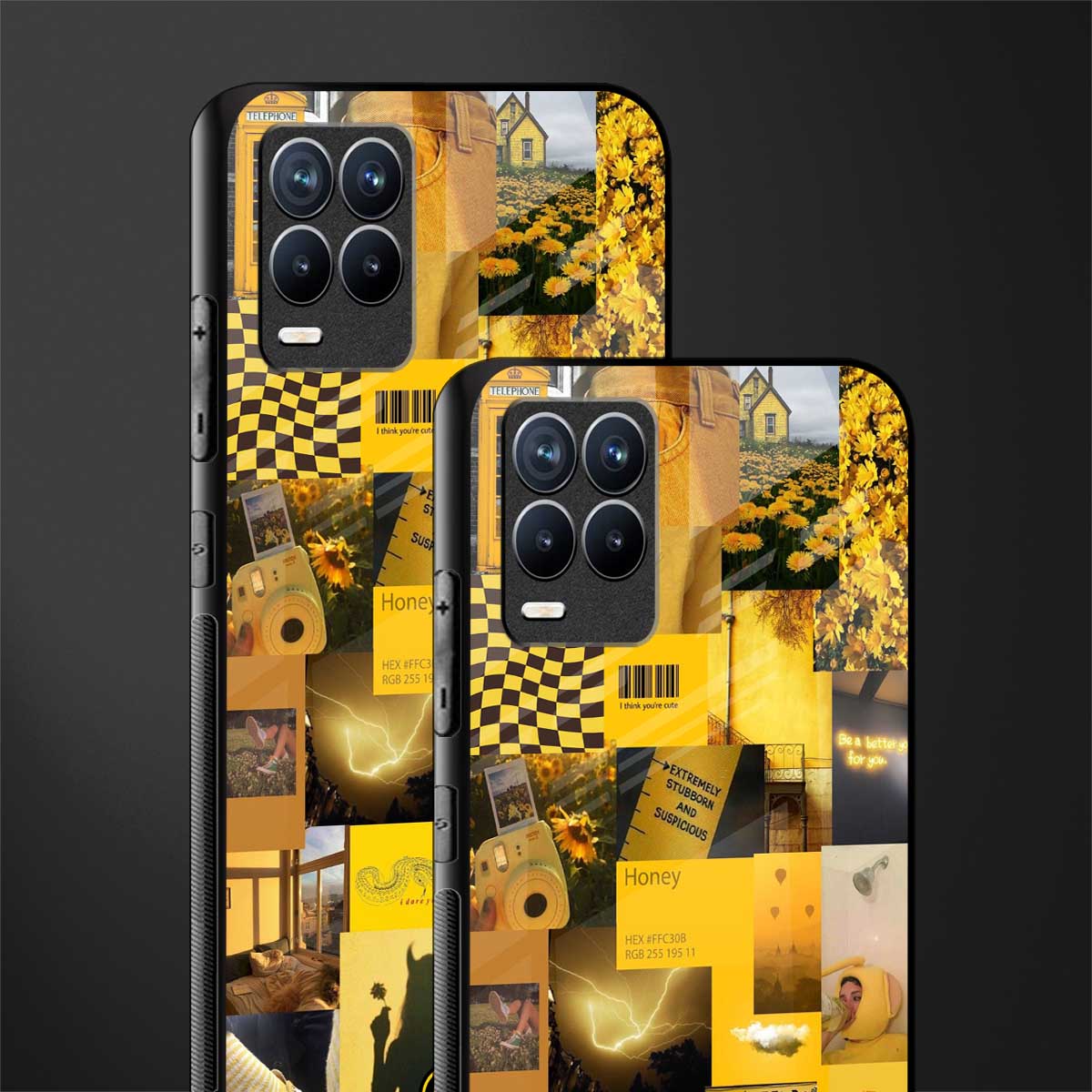 black yellow aesthetic collage glass case for realme 8 4g image-2