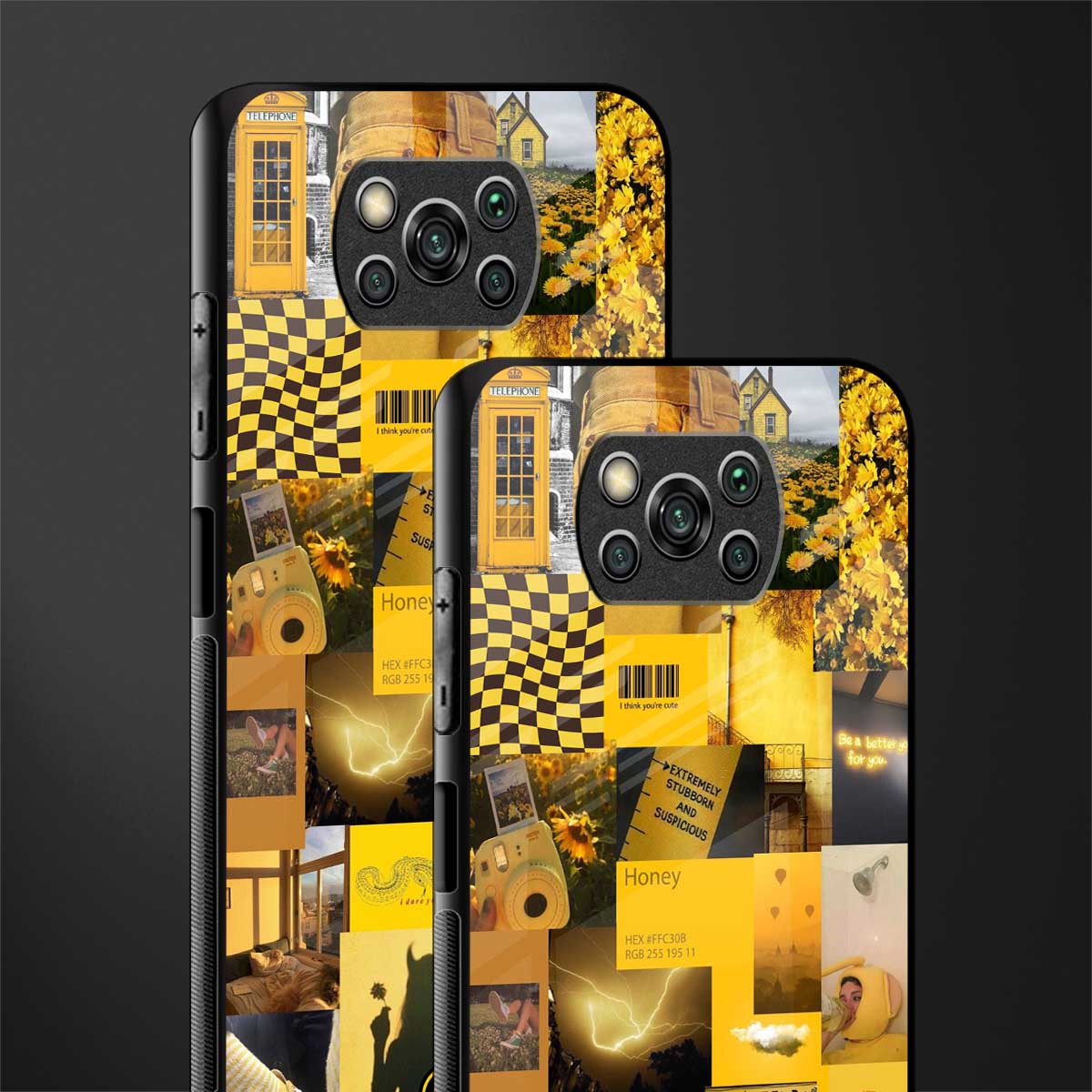black yellow aesthetic collage glass case for poco x3 image-2