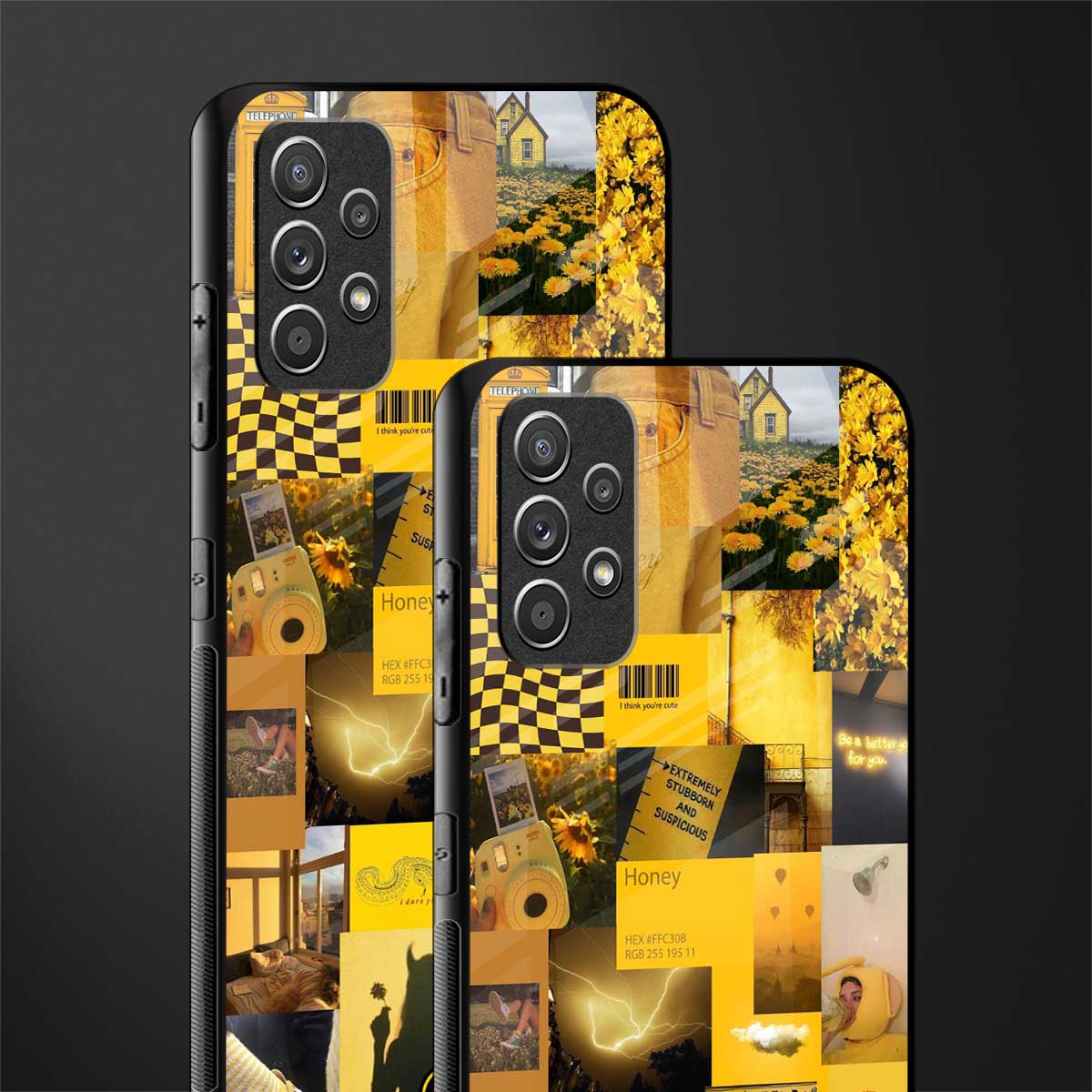 black yellow aesthetic collage glass case for samsung galaxy a32 4g image-2