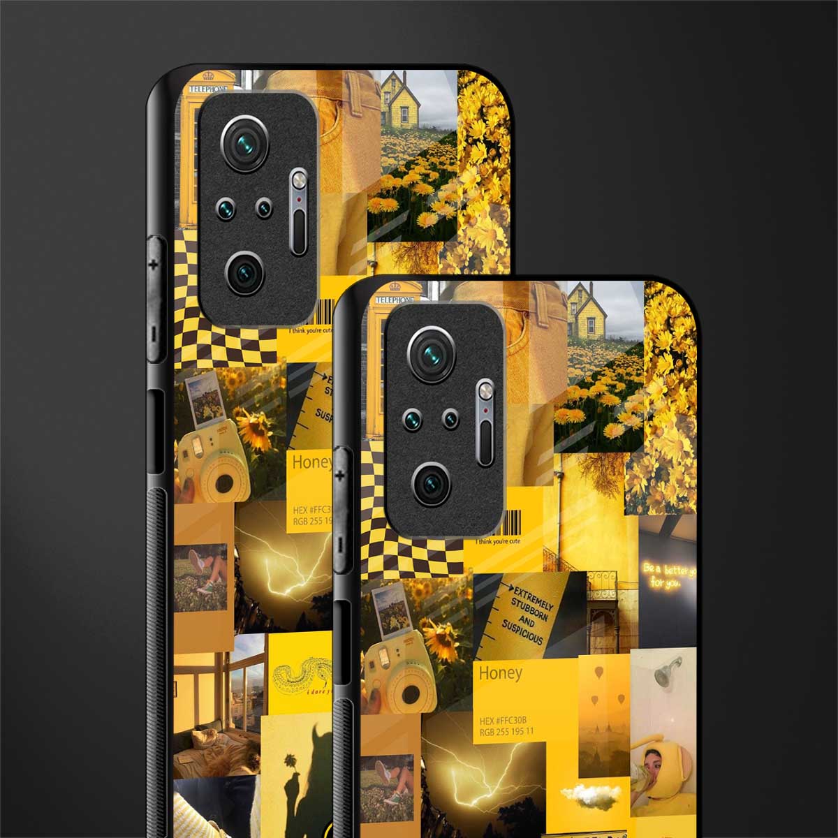 black yellow aesthetic collage glass case for redmi note 10 pro image-2