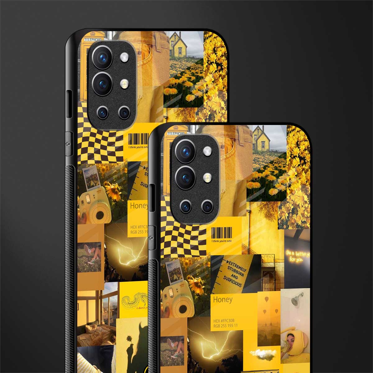 black yellow aesthetic collage glass case for oneplus 9r image-2