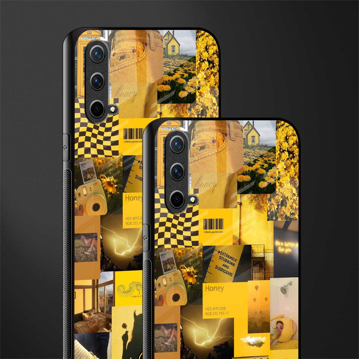 black yellow aesthetic collage glass case for oneplus nord ce 5g image-2