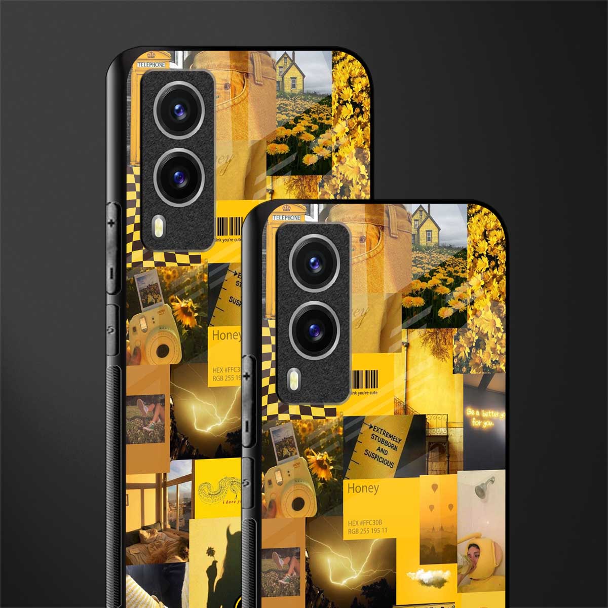 black yellow aesthetic collage glass case for vivo v21e 5g image-2