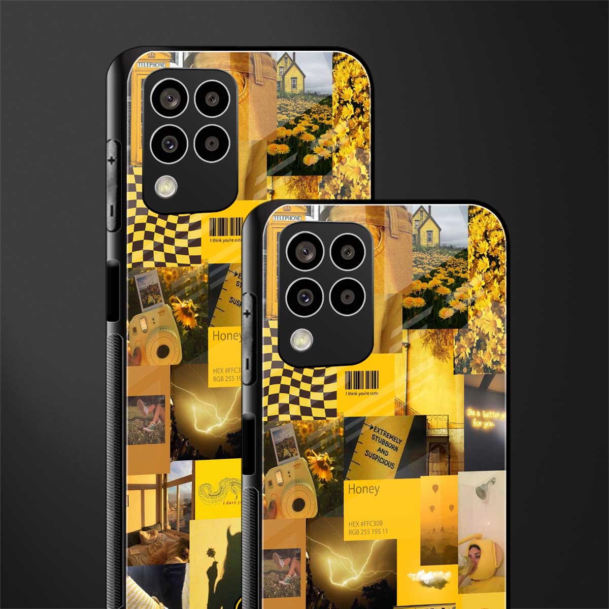 black yellow aesthetic collage back phone cover | glass case for samsung galaxy m33 5g