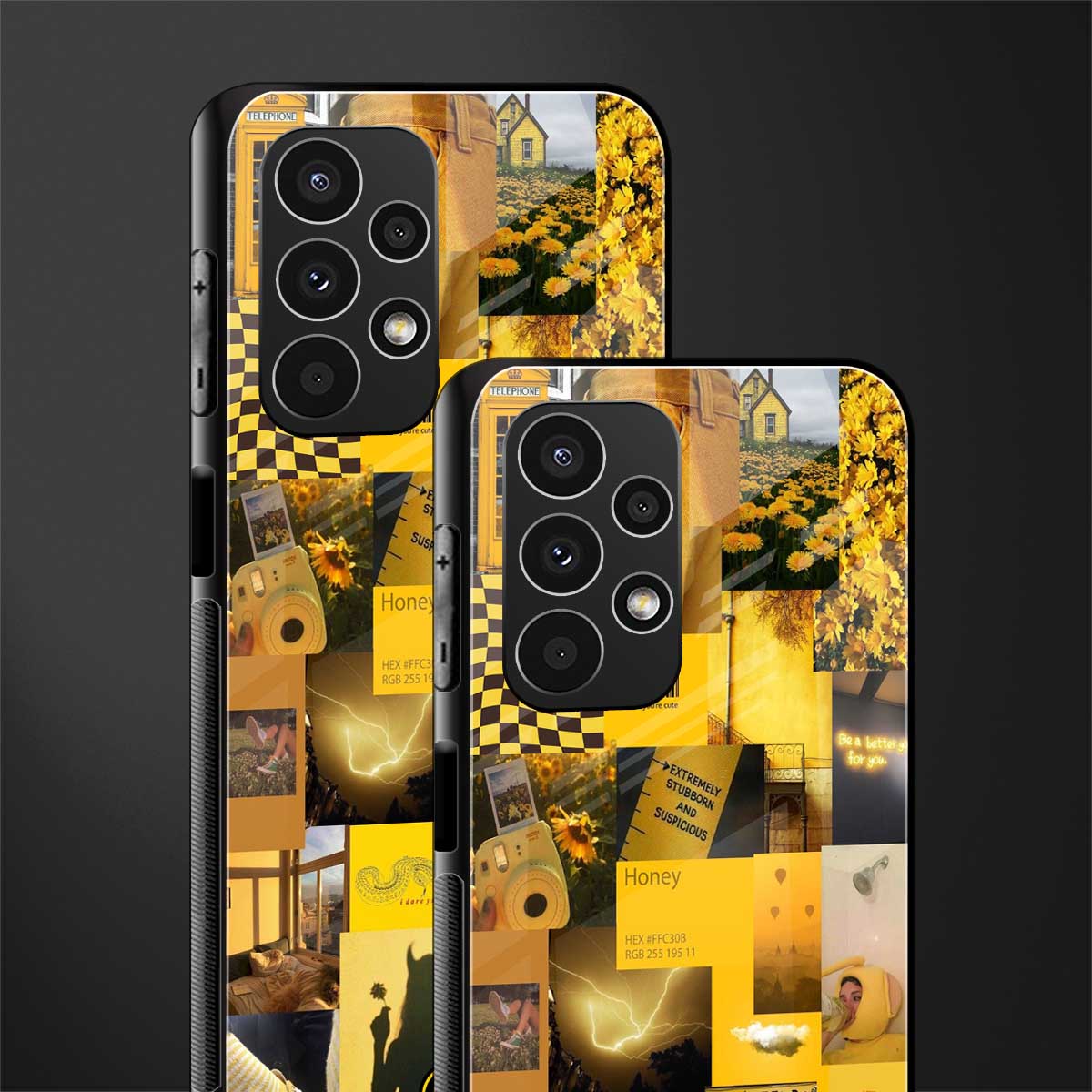 black yellow aesthetic collage back phone cover | glass case for samsung galaxy a13 4g