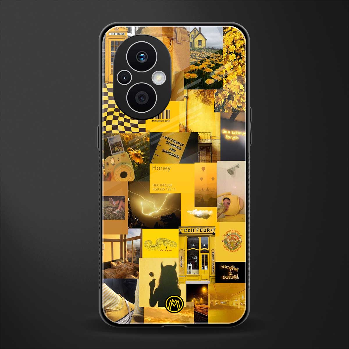 black yellow aesthetic collage back phone cover | glass case for oppo f21 pro 5g