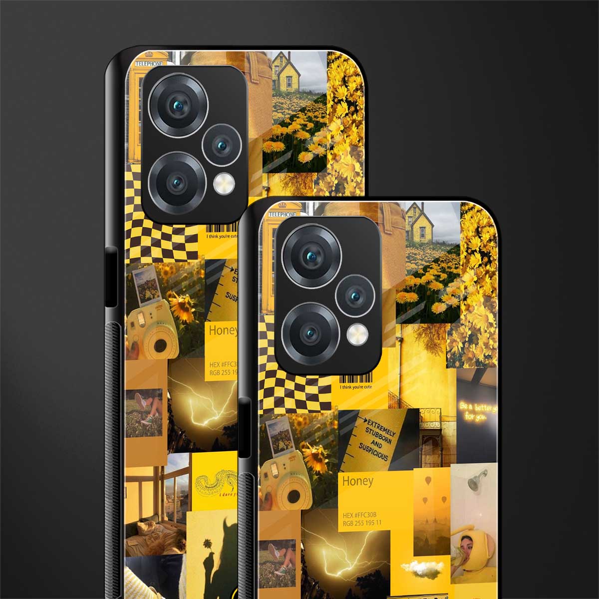 black yellow aesthetic collage back phone cover | glass case for oneplus nord ce 2 lite 5g