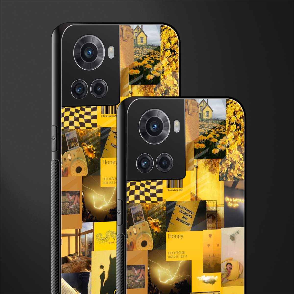 black yellow aesthetic collage back phone cover | glass case for oneplus 10r 5g