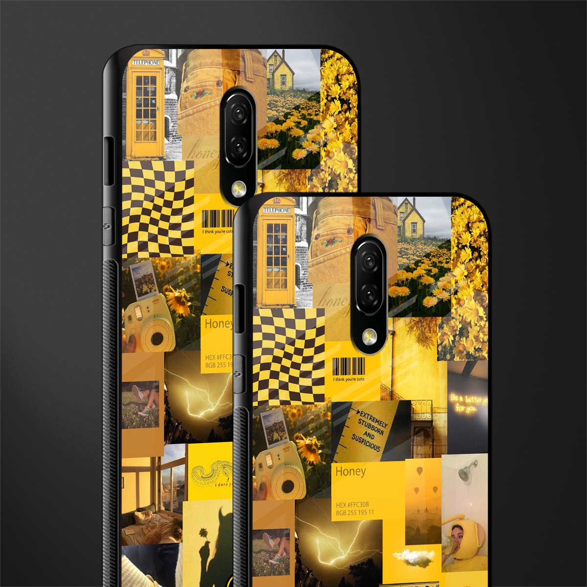 black yellow aesthetic collage glass case for oneplus 7 image-2