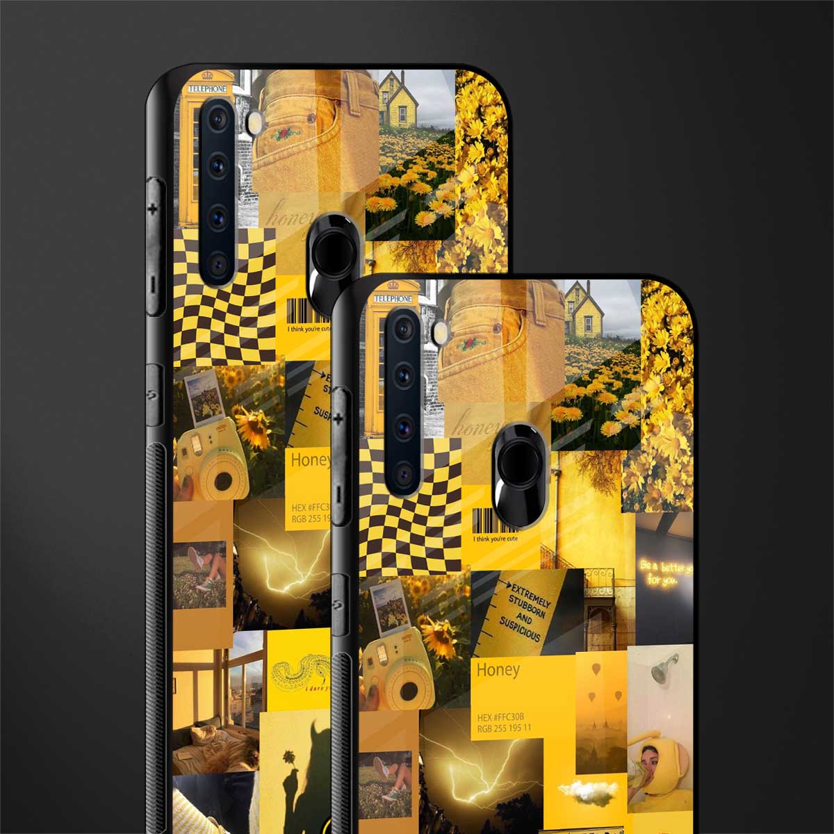black yellow aesthetic collage glass case for samsung a21 image-2