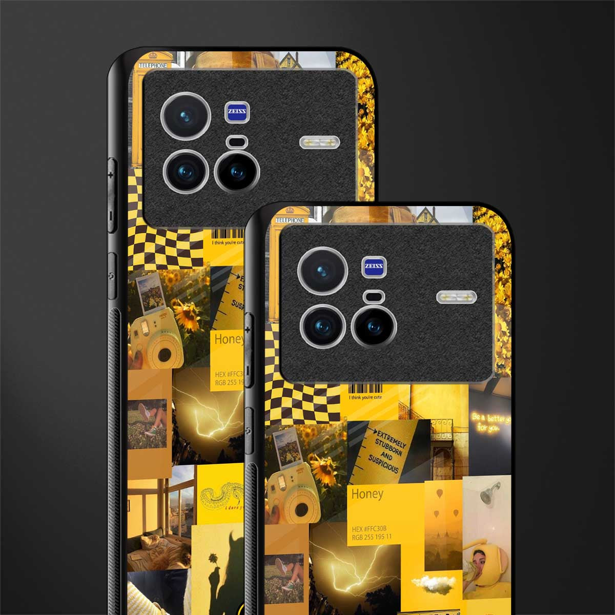 black yellow aesthetic collage glass case for vivo x80 image-2